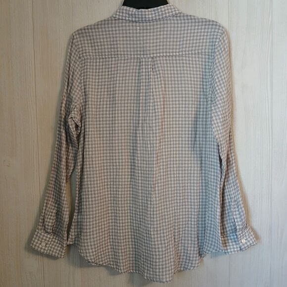 Old Navy Women’s Size L Gingham Button Up Shirt Gray White Long Sleeve Casual - Picture 2 of 8